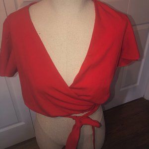 Aqua red wrap tie top-small